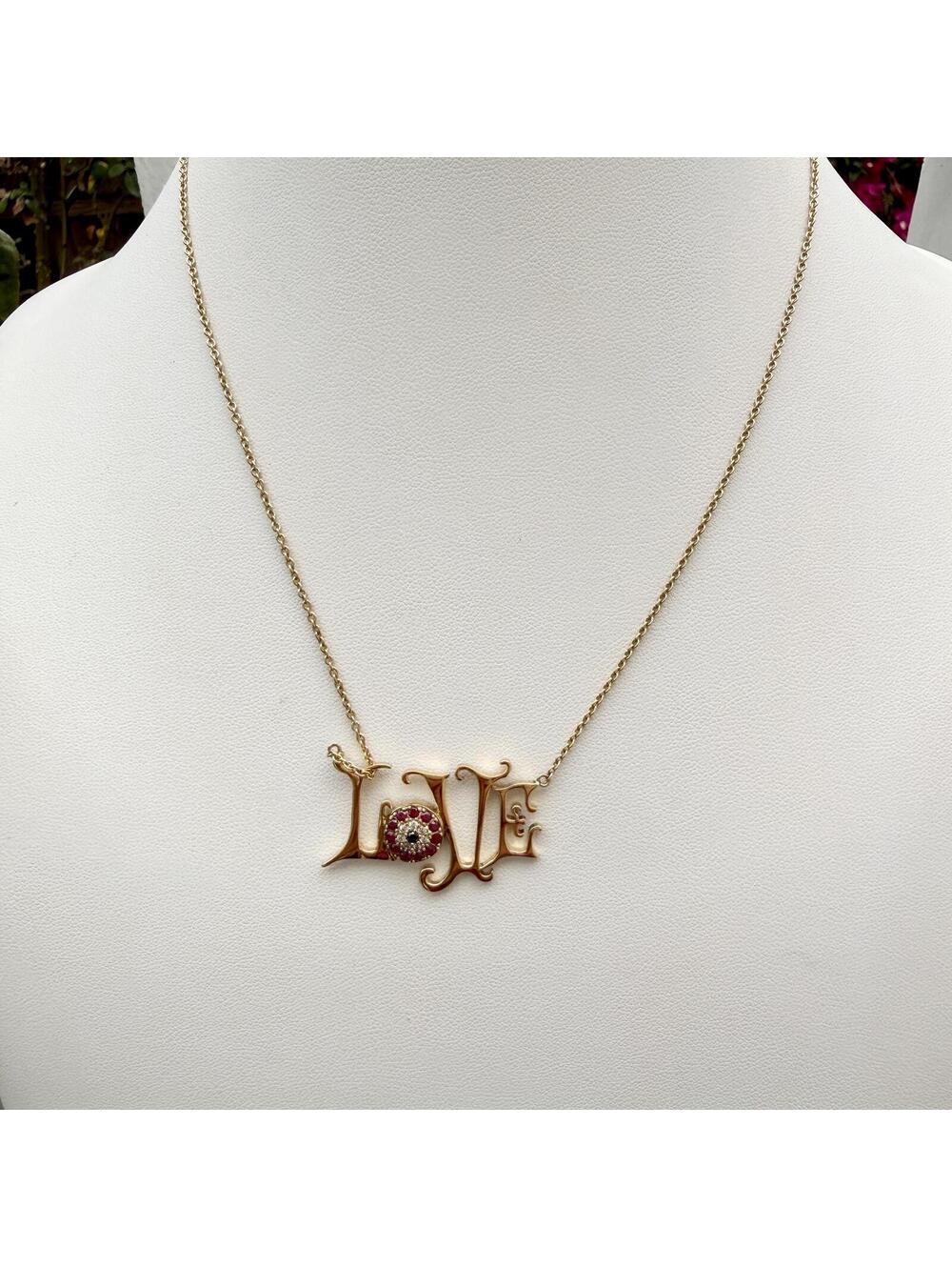 Vintage LOVE Necklace. Ruby and Diamond. Sterling Silver 925 and Gold Overlay. - Picture 3 of 10